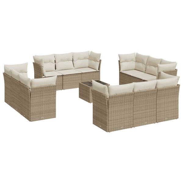 vidaXL 13-tlg. Garten-Sofagarnitur mit Kissen Beige Poly Rattan