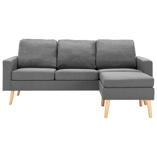 vidaXL 3-Sitzer-Sofa mit Hocker Hellgrau Stoff