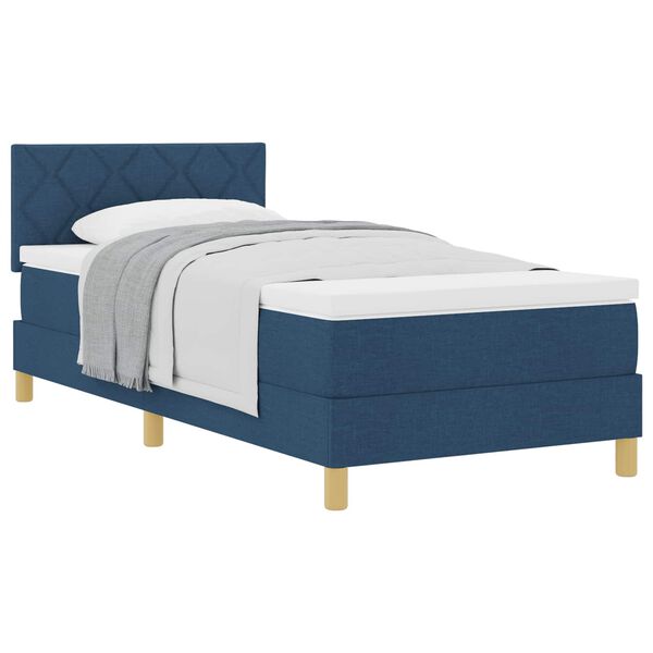 vidaXL Boxspringbett mit Kissen mit Kopfteil Blau 100 x 200 cm Stoff