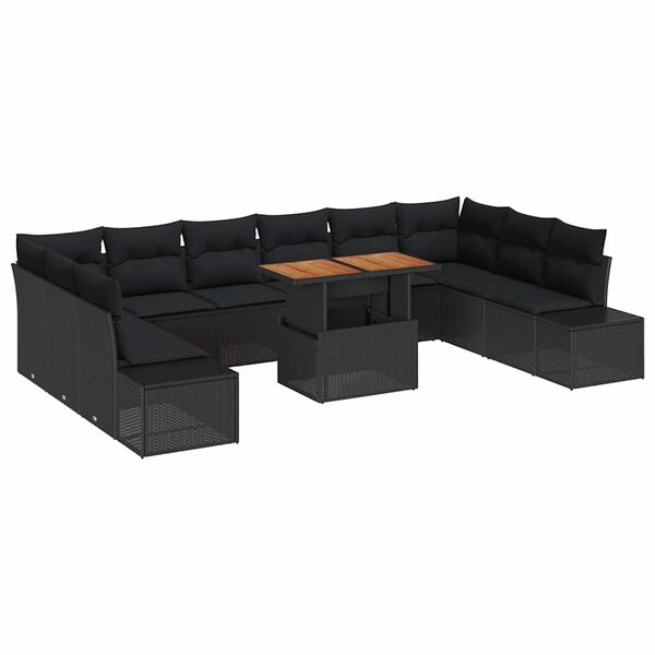 vidaXL Garten-Sofa-Set mit Kissen mit Kissen 11 pcs Schwarz und Braun