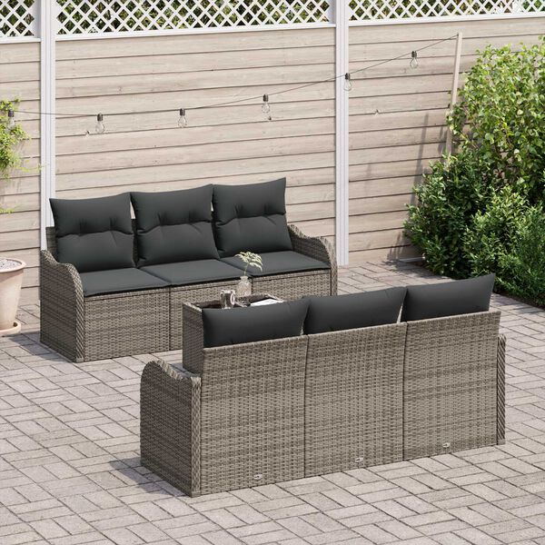 vidaXL Garten-Sofa-Set 7 pcs Grau Poly-Rattan und Stahl und Glas