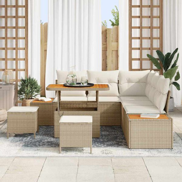 vidaXL Garten-Sofa-Set mit Kissen mit Speicher Beige Poly Rattan