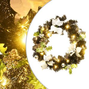 vidaXL Weihnachtskranz mit LED Schwarz 60 cm PVC