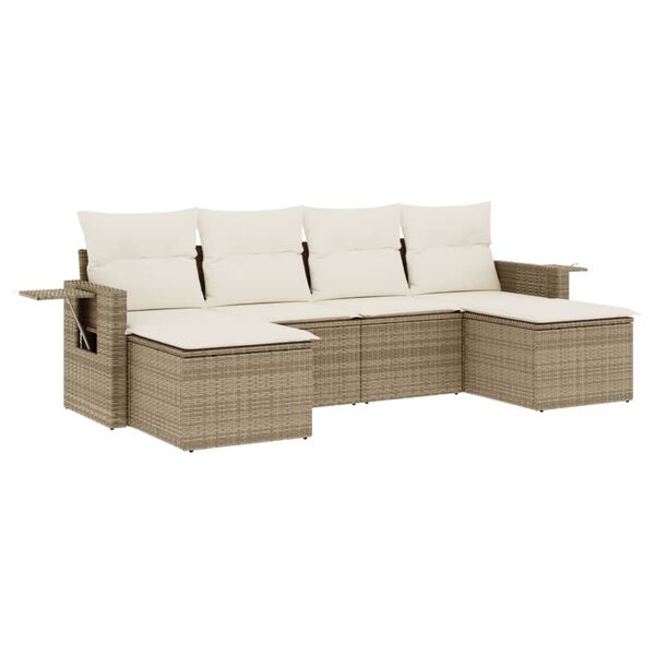 vidaXL 6-tlg. Garten-Sofagarnitur mit Kissen Beige Poly Rattan
