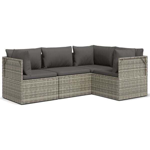 vidaXL 4-tlg. Garten-Lounge-Set mit Kissen Grau Poly Rattan