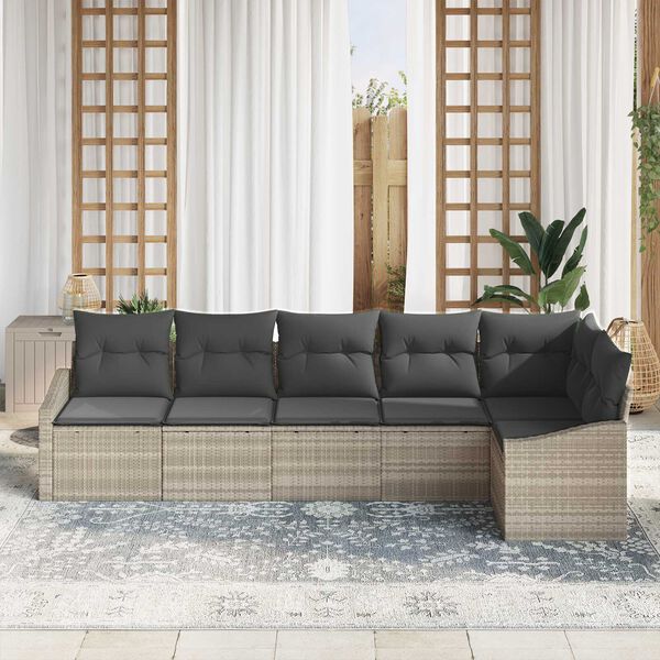 vidaXL Sofa Set mit Kissen 6 pcs Hellgrau Poly Rattan
