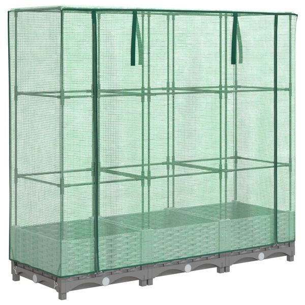 vidaXL Hochbeet mit Gew&auml;chshaus-Aufsatz Rattan-Optik 120x40x123 cm