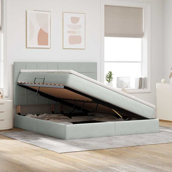 vidaXL Bett mit Stauraum und LED mit LED Hellgrau 180 x 200 cm Samt