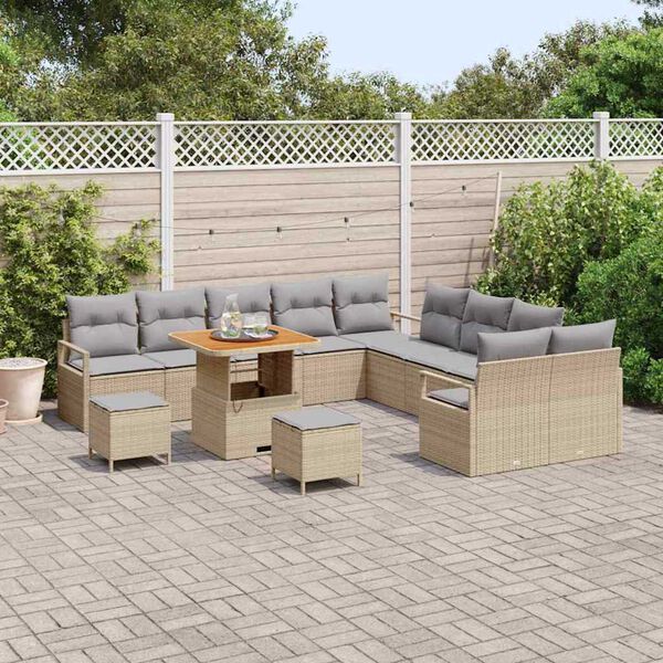 vidaXL Garten-Sofa-Set mit Kissen mit Kissen 13 pcs Beige und Hellgrau