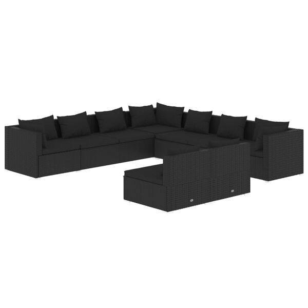 vidaXL 9-tlg. Garten-Lounge-Set mit Kissen Schwarz Poly Rattan