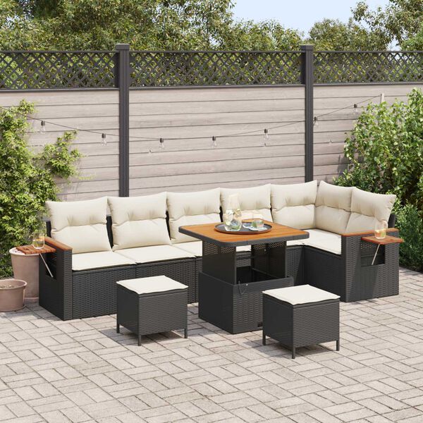 vidaXL Garten-Sofa-Set mit Kissen mit Speicher Schwarz Poly Rattan