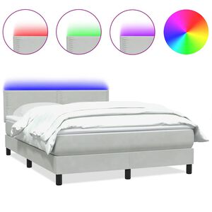 vidaXL Boxspringbett mit Matratze & LED Hellgrau 140x210 cm Samt