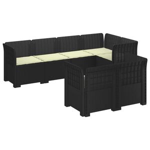 vidaXL 7-Sitzer Gartensofa mit Kissen Rattan-Look PP Anthrazit