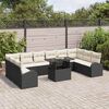 vidaXL Garten-Sofa-Set mit Kissen 11 pcs Schwarz und Creme Poly-Rattan