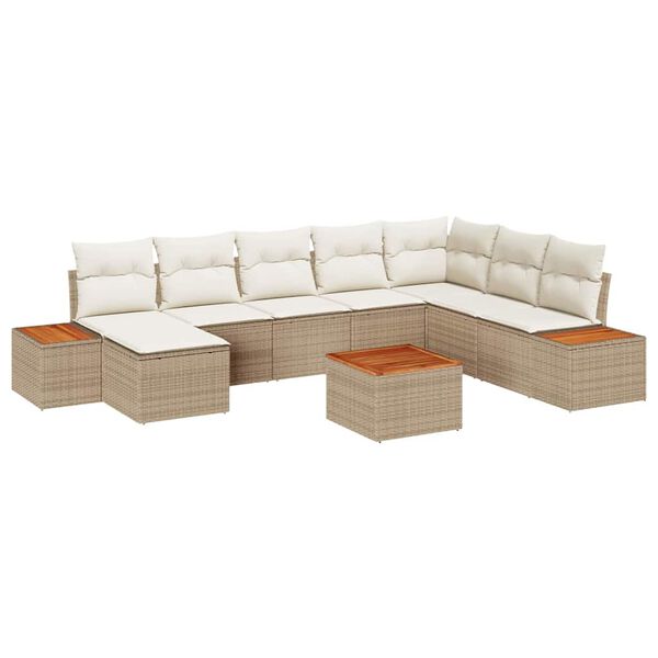 vidaXL Garten-Sofa-Set mit Kissen 9 pcs Beige Poly-Rattan