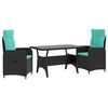 vidaXL Outdoortisch-Set 3 stk. Schwarz und T&uuml;rkis Poly-Rattan