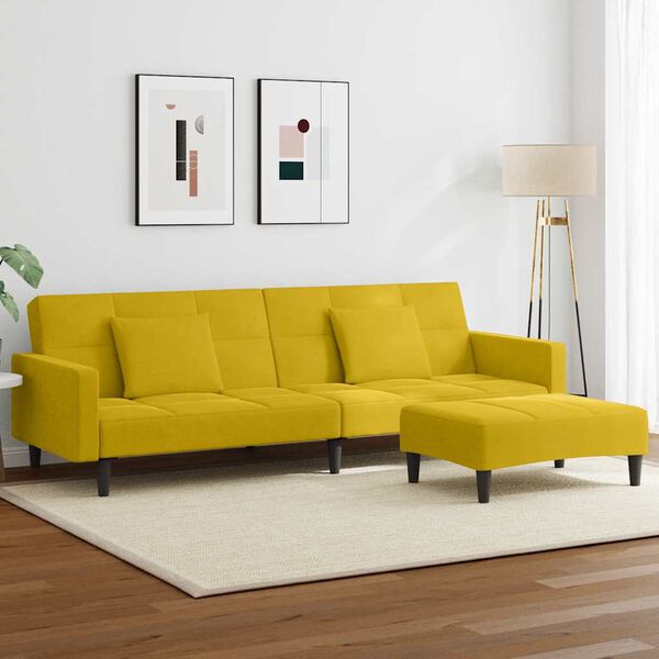 vidaXL Schlafsofa 2-Sitzer mit Fu&szlig;hocker Gelb Samt