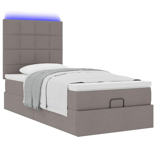 vidaXL Ottoman-Bett mit Matratze & LEDs Taupe 80x200 cm Stoff
