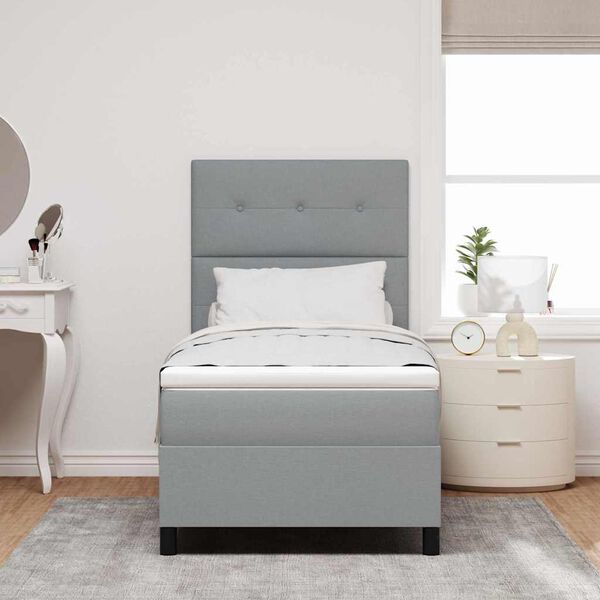 vidaXL Boxspringbett mit Matratze Hellgrau 90 x 200 cm Stoff