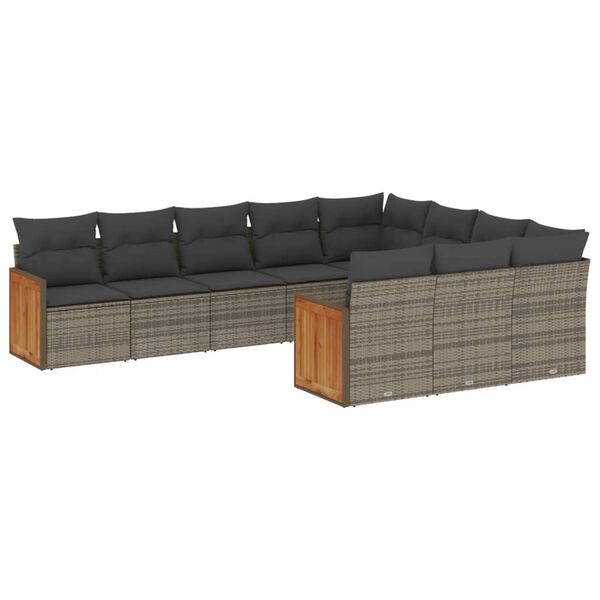vidaXL 10-tlg. Garten-Sofagarnitur mit Kissen Grau Poly Rattan