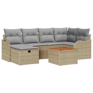 vidaXL Gartensofa-set mit Kissen mit Speicher 7 pcs Beige Poly Rattan