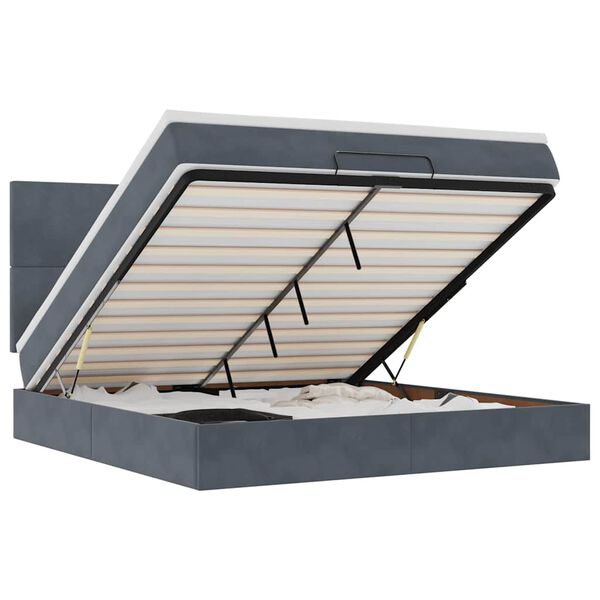 vidaXL Ottoman-Bett mit Matratzen & LEDs Dunkelgrau 160x200 cm Samt