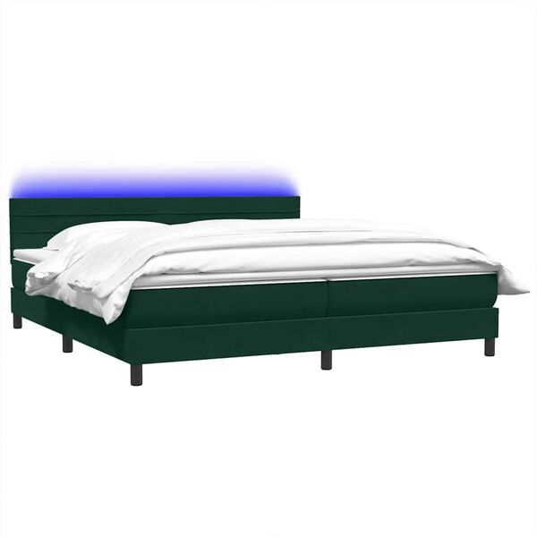 vidaXL Boxspringbett mit Matratze & LED Dunkelgr&uuml;n 180x210 cm Samt