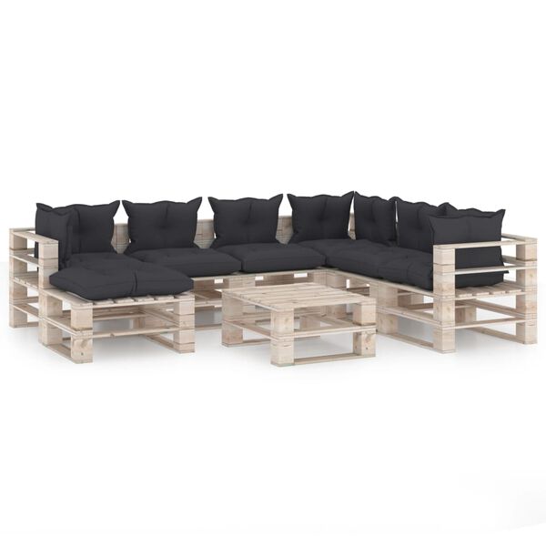 vidaXL 8-tlg. Garten-Lounge-Set aus Paletten mit Kissen Kiefernholz