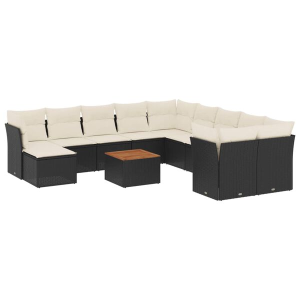 vidaXL 12-tlg. Garten-Sofagarnitur mit Kissen Schwarz Poly Rattan