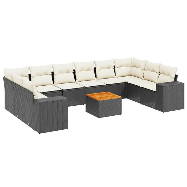 vidaXL 11-tlg. Garten-Sofagarnitur mit Kissen Schwarz Poly Rattan