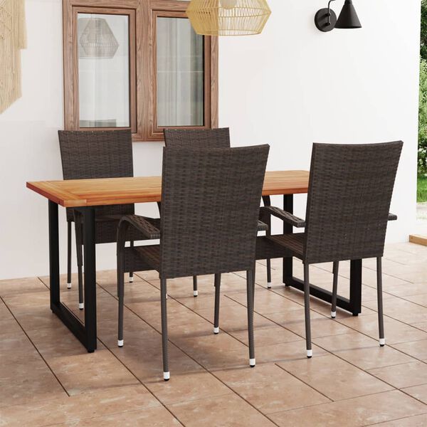 vidaXL 5-tlg. Garten-Essgruppe Poly Rattan Braun