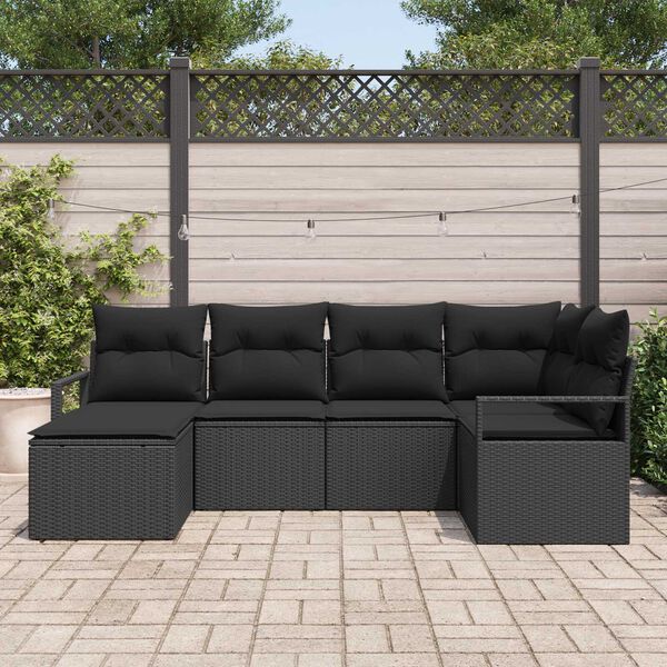 vidaXL Sofa Set mit Kissen mit Speicher 6 pcs Schwarz Poly-Rattan