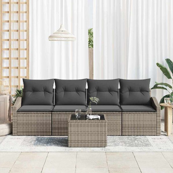 vidaXL Sofa Set mit Kissen mit Speicher 5 pcs Grau Poly-Rattan
