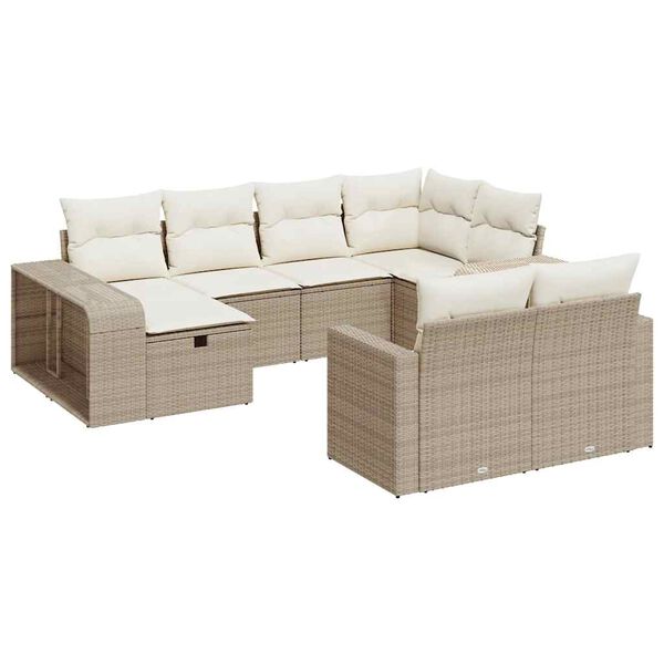 vidaXL 10-tlg. Garten-Sofagarnitur mit Kissen Beige Poly Rattan