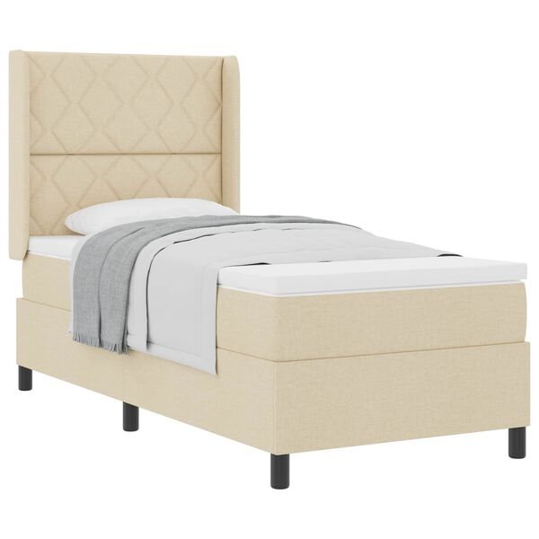 vidaXL Boxspringbett mit Matratze Creme 200 x 100 cm Stoff