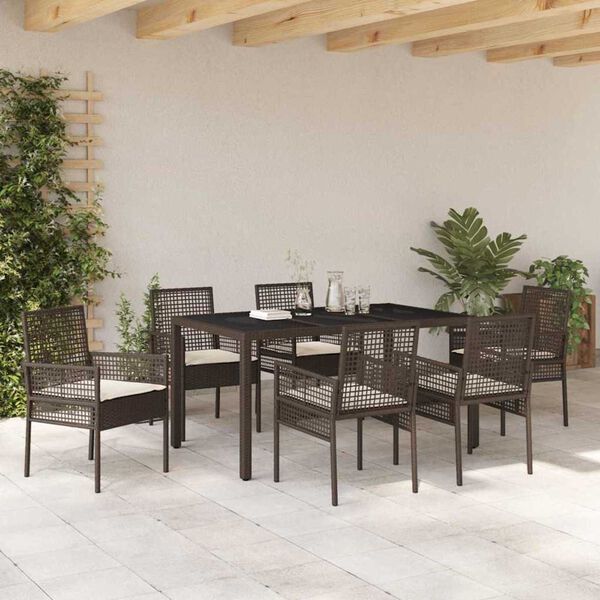 vidaXL Garten Essgruppe 7 pcs Braun Poly-Rattan