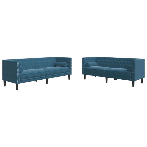 vidaXL 2-tlg. Chesterfield-Sofa-Set mit Nackenrollen Blau Samt