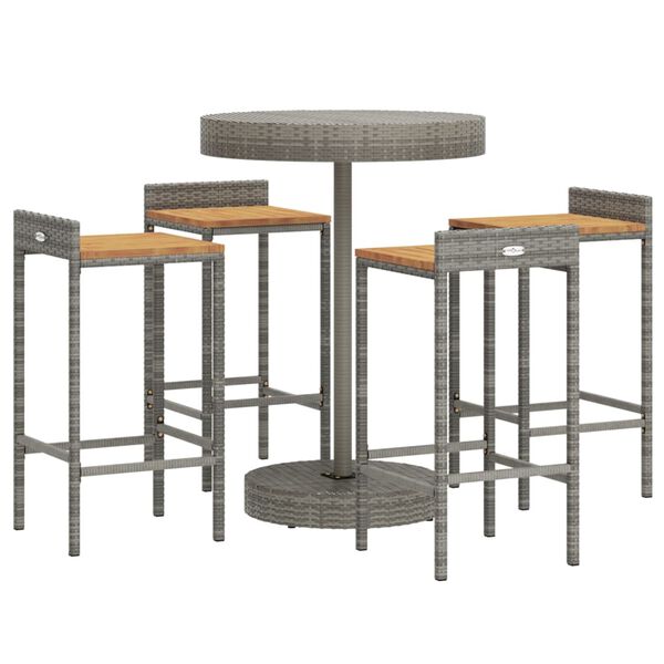 vidaXL 5-tlg. Gartenbar-Set Grau Poly Rattan & Massivholz Akazie