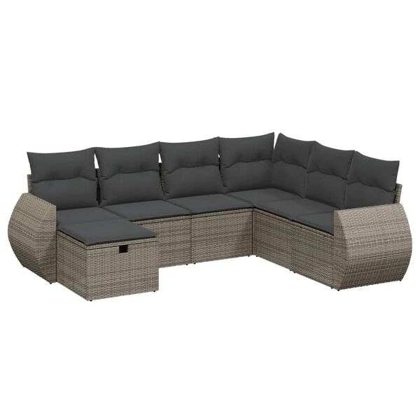 vidaXL 7-tlg. Garten-Sofagarnitur mit Kissen Grau Poly Rattan