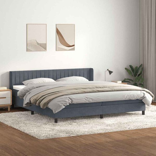 vidaXL Boxspringbett mit Matratze Dunkelgrau 180x210 cm Samt