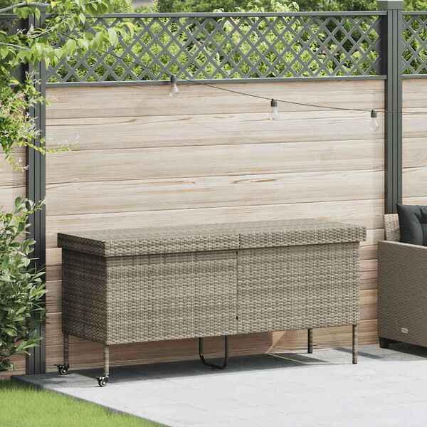 vidaXL Gartentruhe mit Rollen Hellgrau 160x55x75 cm Poly Rattan