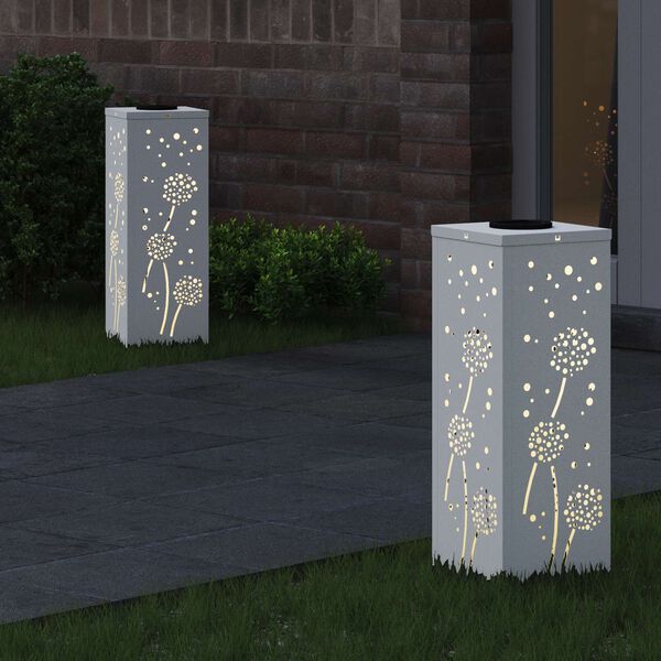 vidaXL Solar LED Weg Licht 2 pcs Wei&szlig; Kalt gewalzter Stahl