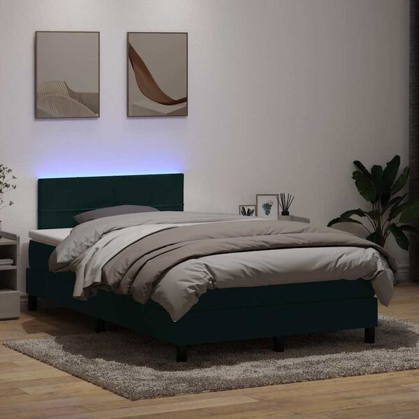 vidaXL Boxspringbett mit Matratze & LED Dunkelgr&uuml;n 120x220 cm Samt