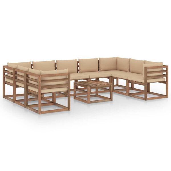 vidaXL 10-tlg. Garten-Lounge-Set mit Kissen in Beige