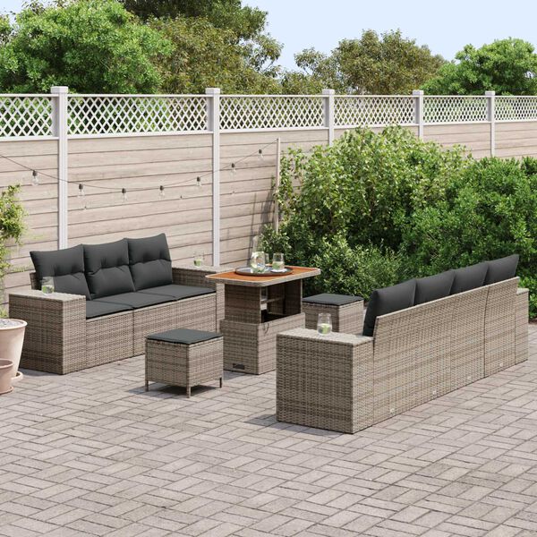 vidaXL Gartensofa-set mit Kissen 10 pcs Grau Poly-Rattan