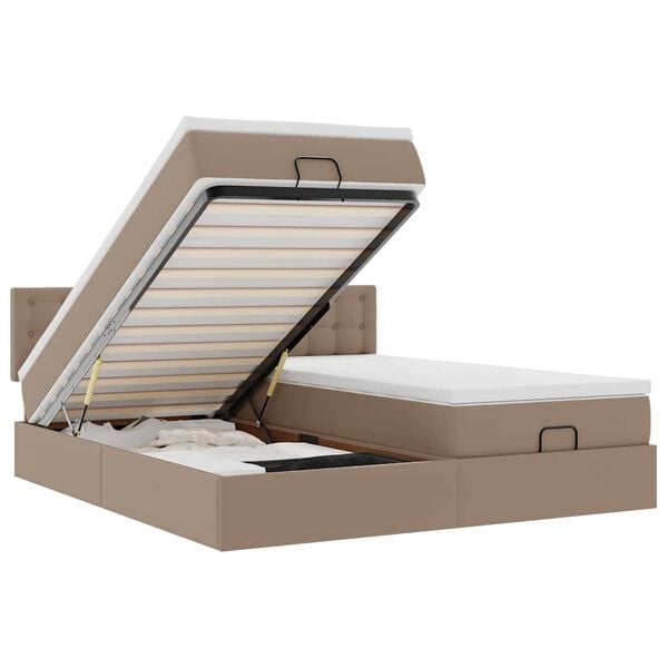 vidaXL Ottoman-Bett mit Matratzen LEDs Cappuccino 180x200cm Kunstleder