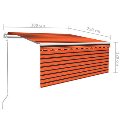 vidaXL Markise Automatisch Einziehbar mit Volant 3x2,5 m Orange Braun