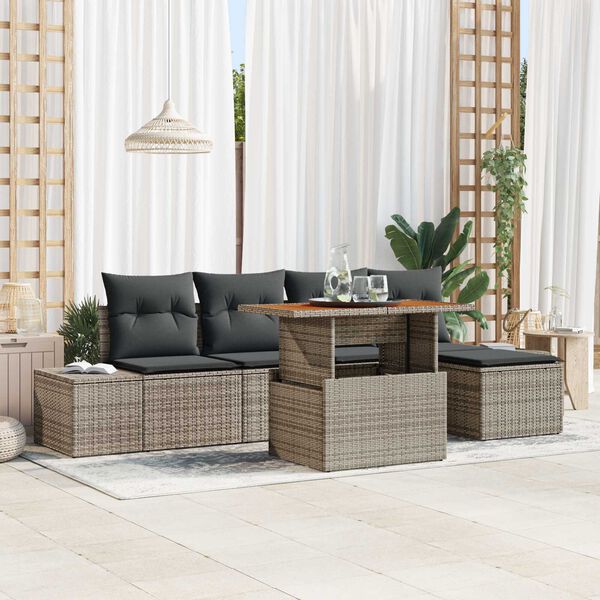 vidaXL Garten-Sofa-Set mit Speicher 6 pcs Grau Poly Rattan
