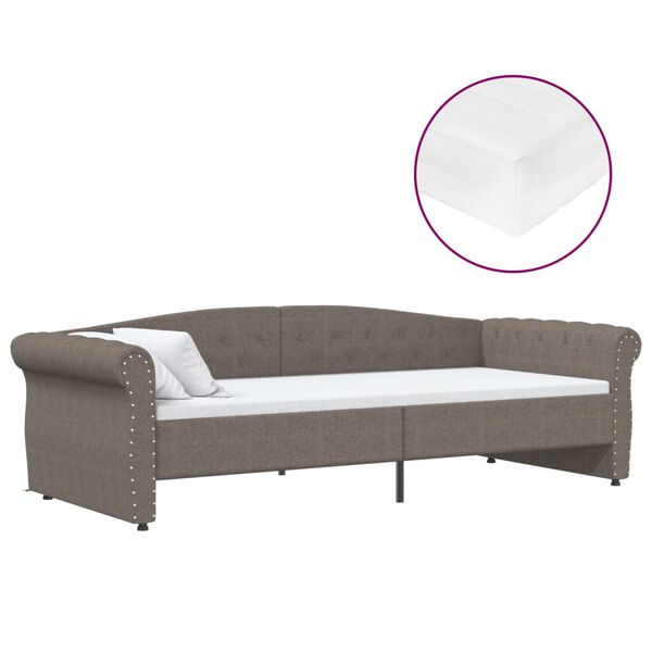 vidaXL Tagesbett mit Matratze USB Taupe Stoff 90x200 cm