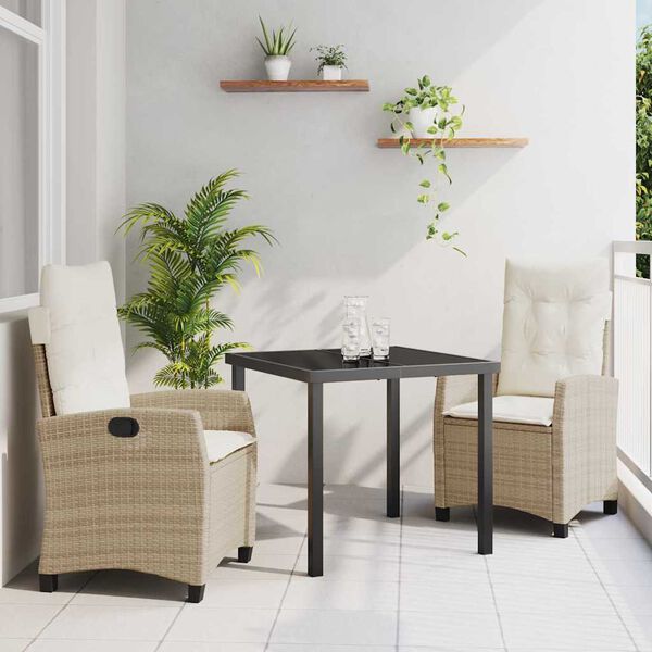 vidaXL Garten Essgruppe mit Kissen 3 pcs Beige Poly-Rattan
